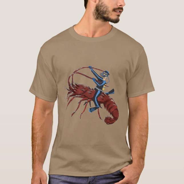 Spiny Lobster Diving with Scuba Diver T-Shirt (Front)