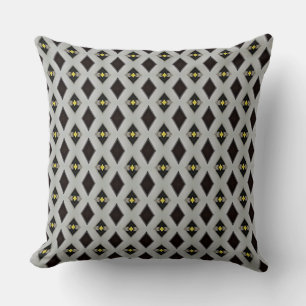 Spiral Black and Gray Diamond of Yellow Star Throw Pillow