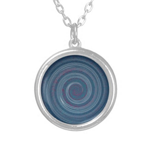 spiral blue _ hypnotic silver plated necklace