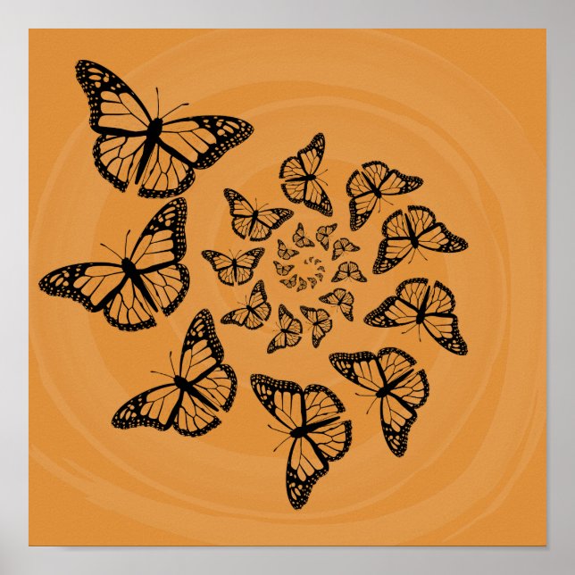 Spiral Butterflies Black on Orange Print (Front)