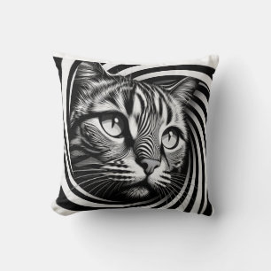 Spiral Cat Face Cushion – Hypnotic Feline Optical