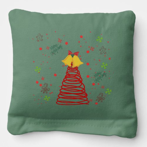 Spiral Christmas Tree and Bells Design Cornhole Bags