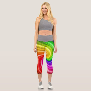 Spiral Colorful Tie Dye Rainbow Swirl Art Pattern Capri Leggings