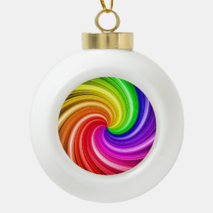 Spiral Colorful Tie Dye Rainbow Swirl Art Pattern Ceramic Ball Christmas Ornament