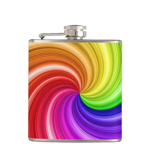 Spiral Colorful Tie Dye Rainbow Swirl Art Pattern Flask (Front)