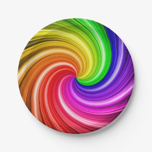 Spiral Colorful Tie Dye Rainbow Swirl Art Pattern Paper Plates