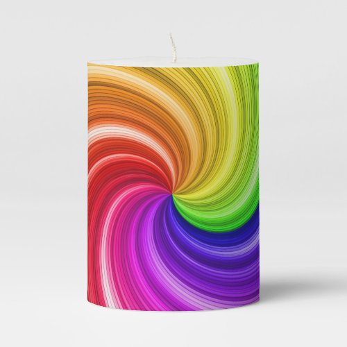 Spiral Colorful Tie Dye Rainbow Swirl Art Pattern Pillar Candle