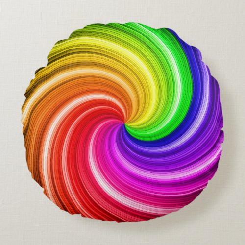 Spiral Colorful Tie Dye Rainbow Swirl Art Pattern Round Pillow