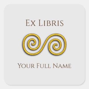 Spiral Ex Libris Bookplate, Customizable Square Sticker
