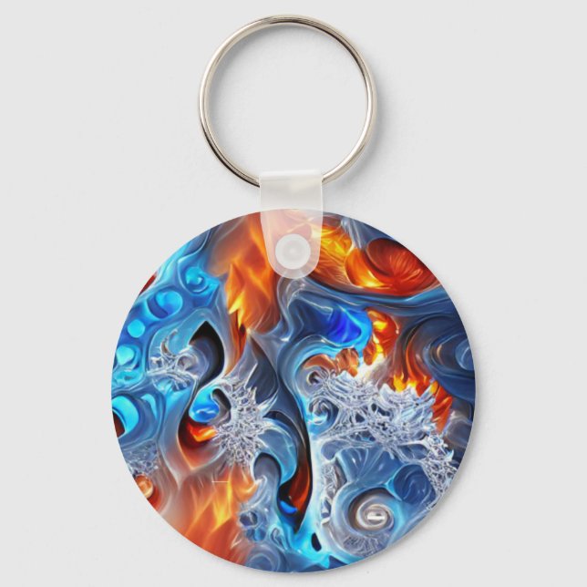 Spiral Fire and Ice Fractal Artwork Keychain (Front)