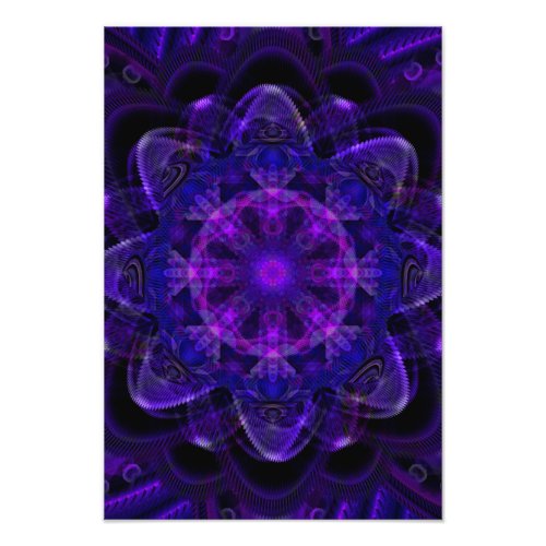 Spiral Flower Fractal Dark Purple UV Pixel Photo Print