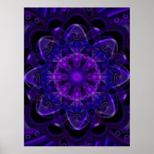 Spiral Flower Fractal Dark Purple UV Pixel Poster