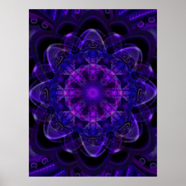 Spiral Flower Fractal Dark Purple UV Pixel Poster (Front)