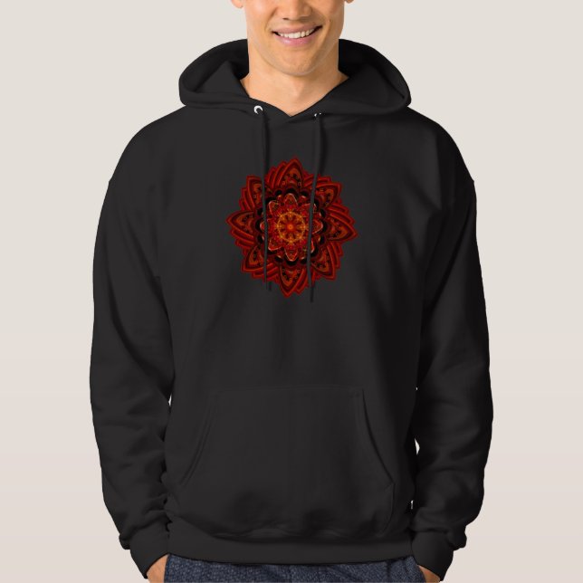 Spiral Flower Fractal Fire Red Pixel Hoodie (Front)