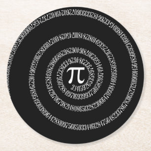 Spiral for Pi Numbers on Black Round Paper Coaster