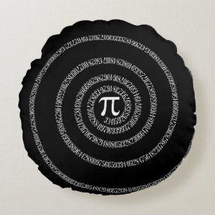Spiral for Pi Numbers on Black Round Pillow
