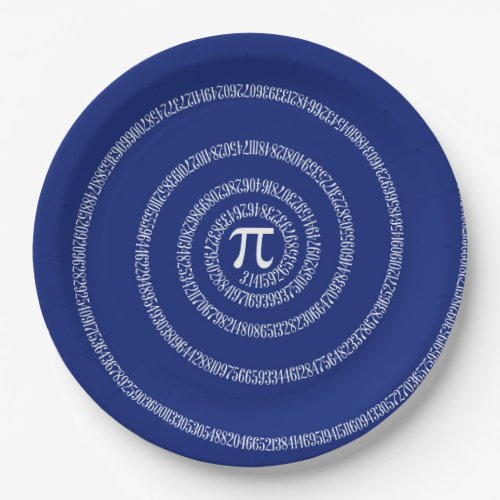 Spiral for Pi Numbers on Navy Blue Decor Paper Plates
