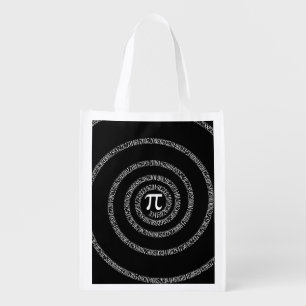 Spiral for Pi on Black Decor Reusable Grocery Bag