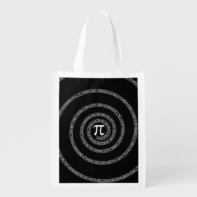 Spiral for Pi on Black Decor Reusable Grocery Bag (Front)