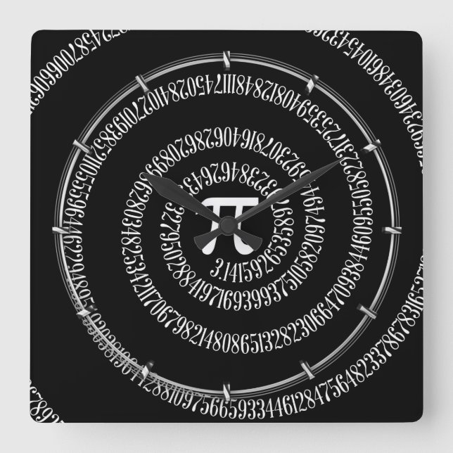 Spiral for Pi on Black Style Square Wall Clock (Front)