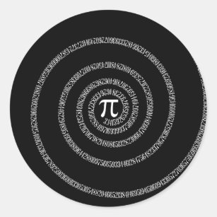 Spiral for Pi Typography on Black Classic Round Sticker