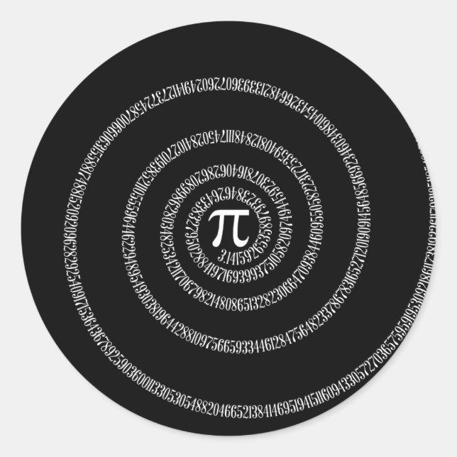 Spiral for Pi Typography on Black Classic Round Sticker (Front)