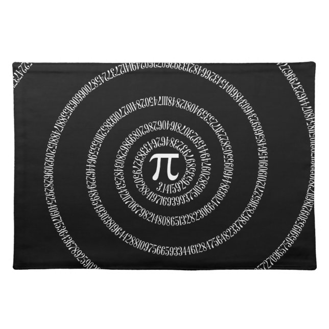 Spiral for Pi Typography on Black Cloth Placemat (Front)