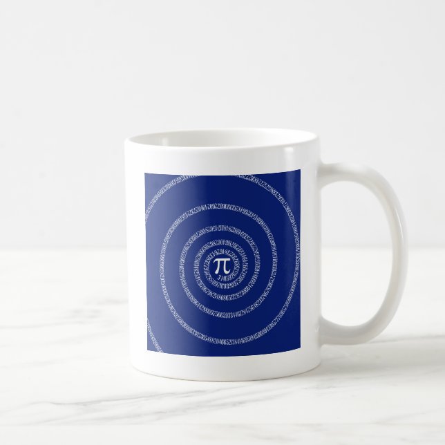 Spiral for Pi Typography on Blue Coffee Mug (Right)