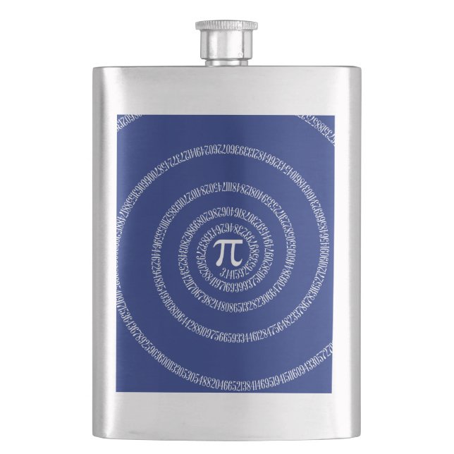 Spiral for Pi Typography on Blue Flask (Front)