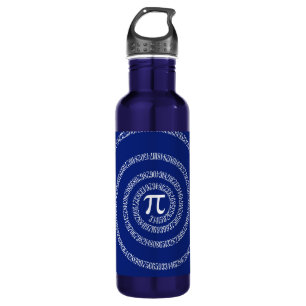 Spiral for Pi Typography on Blue Stainless Steel Water Bottle
