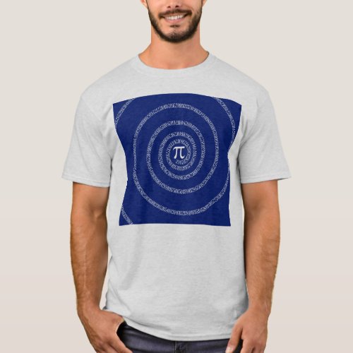 Spiral for Pi Typography on Blue T_Shirt