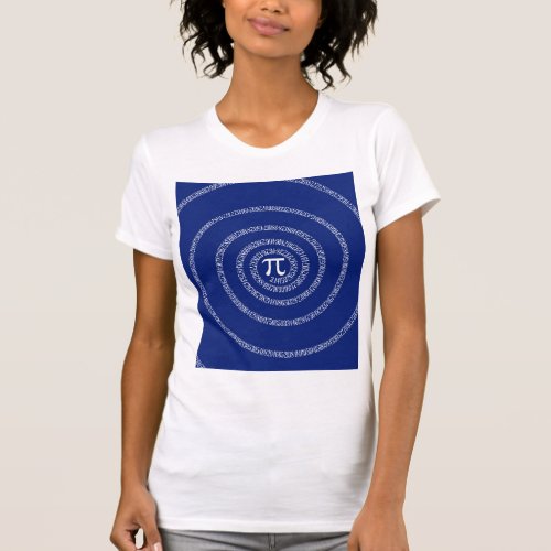 Spiral for Pi Typography on Blue T_Shirt