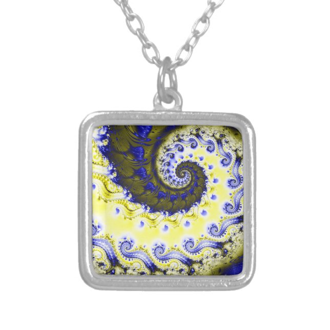 Spiral Fractal Art Silver Plated Necklace (Front)