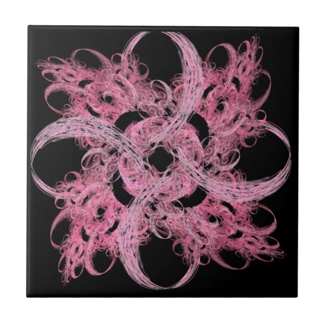 Spiral Fractal in Pink & Black Ceramic Tile (Front)