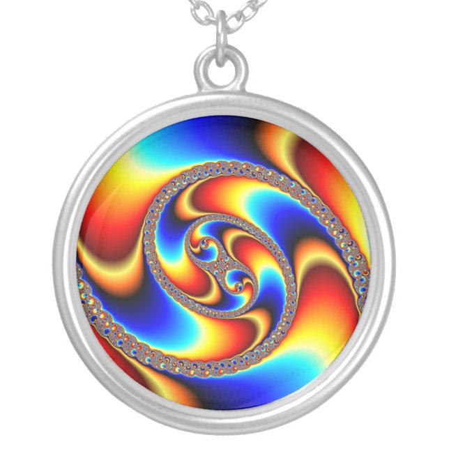 Spiral Galaxy - Fractal Art Silver Plated Necklace (Front)