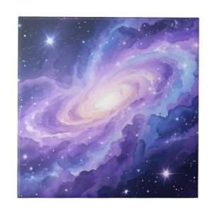 Spiral Galaxy Nebula Purple Cosmic Swirl Ceramic Tile