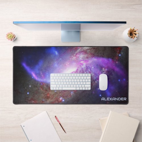 Spiral Galaxy Outer Space Image with Custom Name Desk Mat