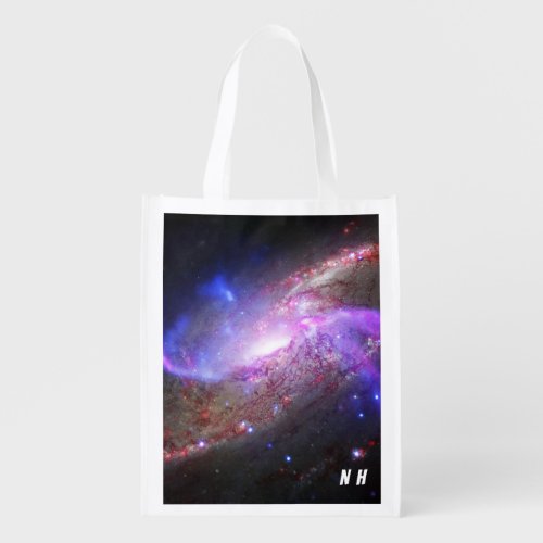 Spiral Galaxy Outer Space Image with Monogram Grocery Bag