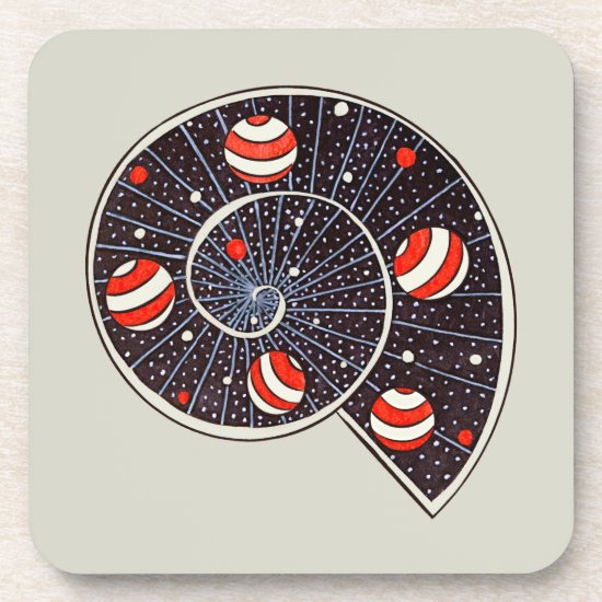 Spiral Galaxy Snail With Beach Ball Planets Beverage Coaster