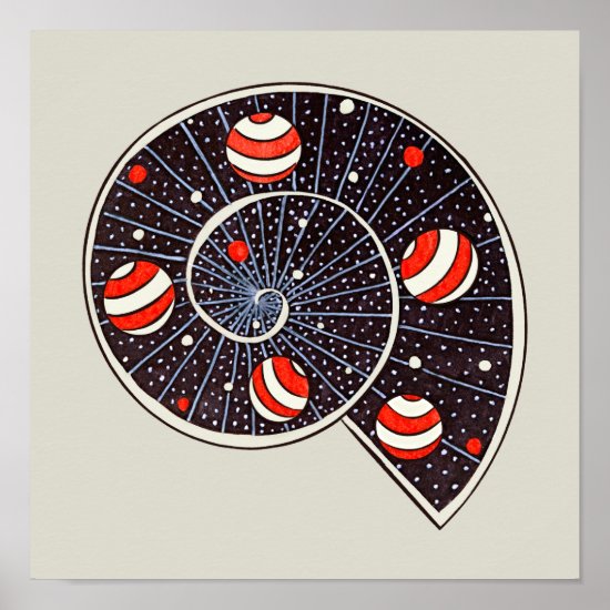 Spiral Galaxy Snail With Beach Ball Planets Poster