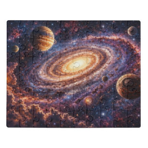 Spiral Galaxy Space Puzzle with Planets