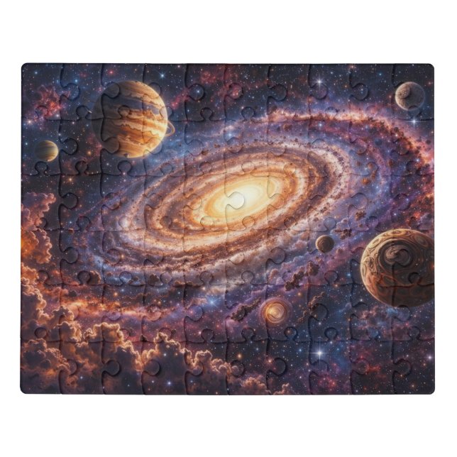 Spiral Galaxy Space Puzzle with Planets (Puzzle Horizontal)