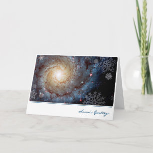 Spiral Galaxy with Snowflakes – Hubble Telescope Holiday Card