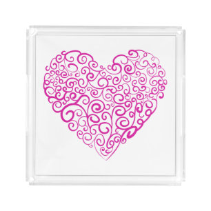 Spiral handwriting pink heart for Valentines Day Acrylic Tray