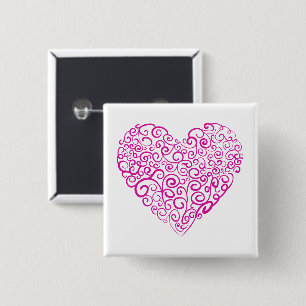 Spiral handwriting pink heart for Valentines Day Button