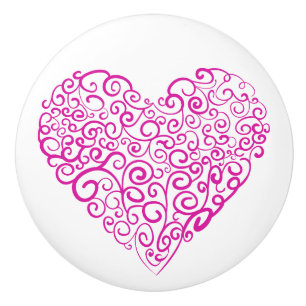Spiral handwriting pink heart for Valentines Day Ceramic Knob