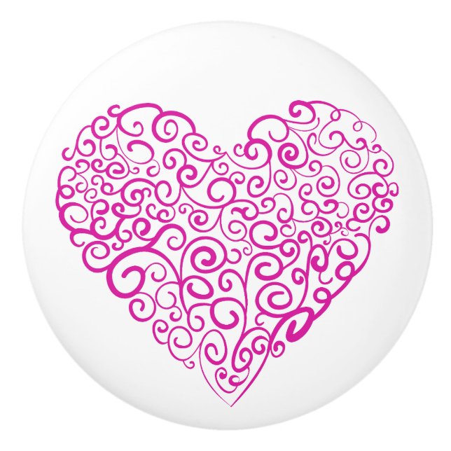 Spiral handwriting pink heart for Valentines Day Ceramic Knob (Front)