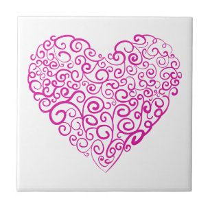 Spiral handwriting pink heart for Valentines Day Ceramic Tile