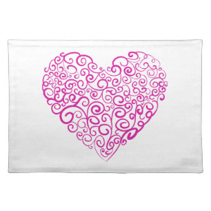 Spiral handwriting pink heart for Valentines Day Cloth Placemat