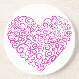 Spiral handwriting pink heart for Valentines Day Coaster